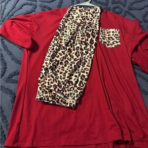 Red T-Shirt with Leopard Print Pants